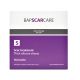 A BAPSCARCARE packaging box for thick silicone scar treatment sheets, labeled as washable and self-adhesive, with a purple and white design.